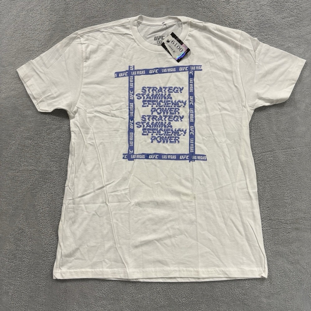 NWT UFC T Shirt Mens XL Las Vegas Graphic Tee Stamina Efficiency Power MMA White